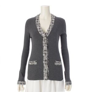 Chanel 04P Cotton Coco Mark Tweed Knit Cardigan Top P23598 Gray 40